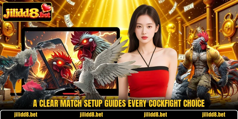 A clear match setup guides every cockfight choice