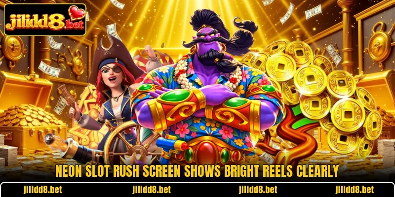 Neon Slot Rush screen shows bright reels clearly