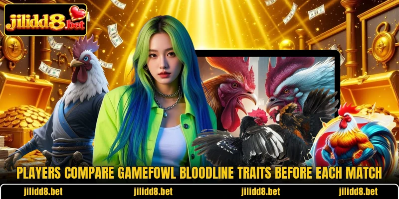 Players compare gamefowl bloodline traits before each match