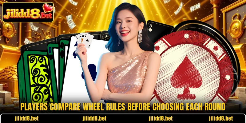 Players compare wheel rules before choosing each round Players compare wheel rules before choosing each round