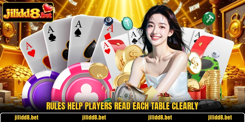 Rules help players read each table clearly Rules help players read each table clearly
